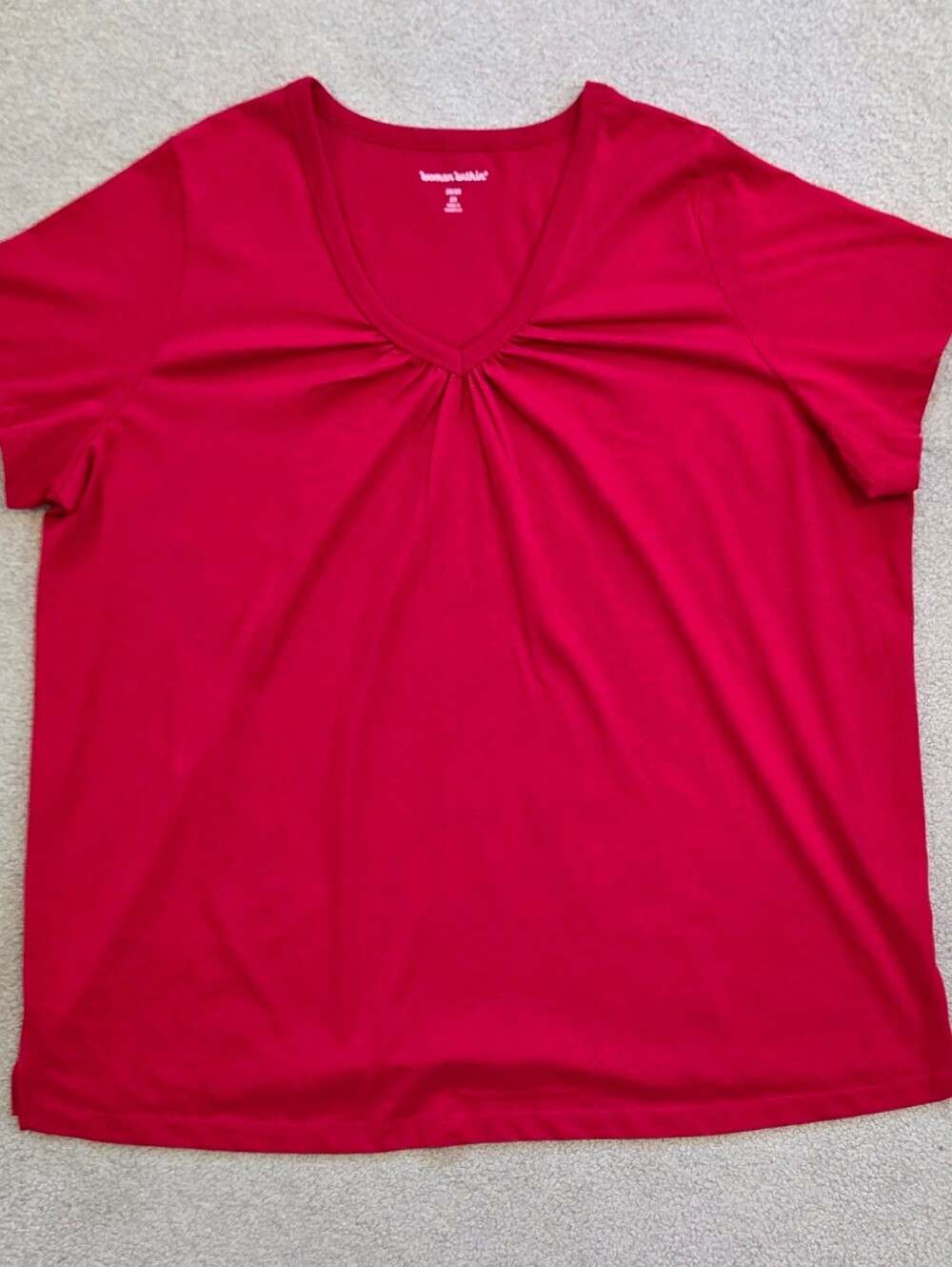 Woman Within Women’s 2X 26/28 Red Gathered V-Neck Cotton Tunic Top